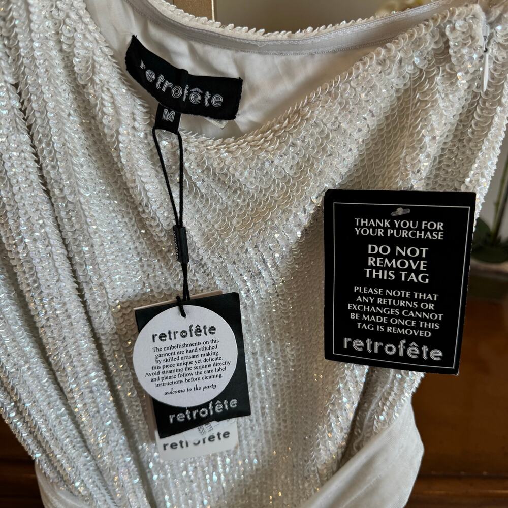 Retrofête Ella Sequin One Shoulder Dress White NWT Size M Sold Out Retail $525 - Picture 12 of 13